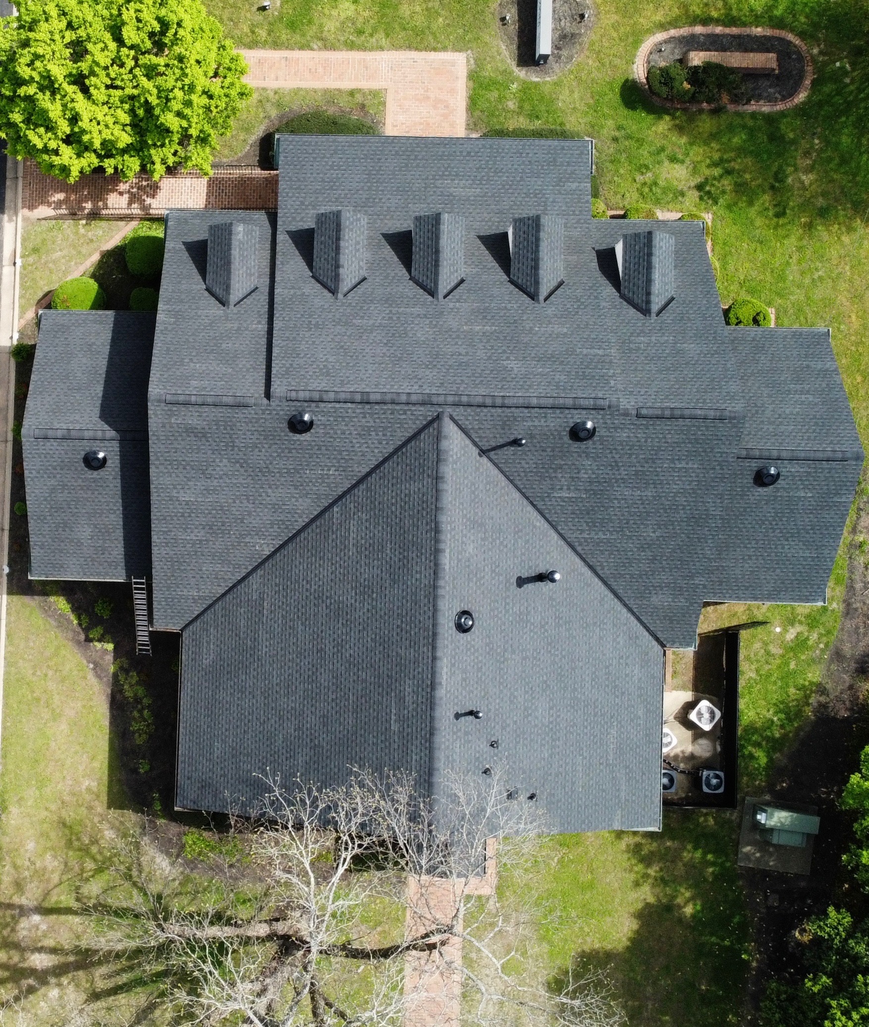 Completed roof — full aerial view